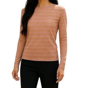 Reformation Metallic Sheer Knit Long Sleeve Top Rose Gold Shimmer Womens Small